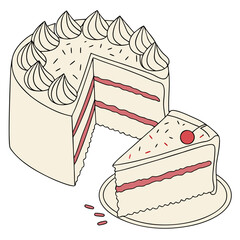 Whole cake with a slice on a plate and sprinkles dessert