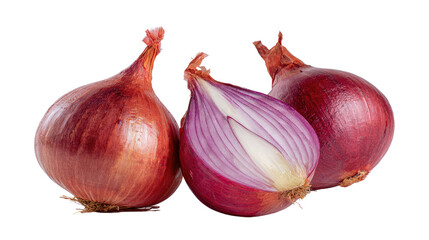 Fototapeta premium three onions one sliced on white background