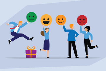 Customer Feedback and Service Rating, People Giving Feedback on a Product or Service 2d flat vector illustration