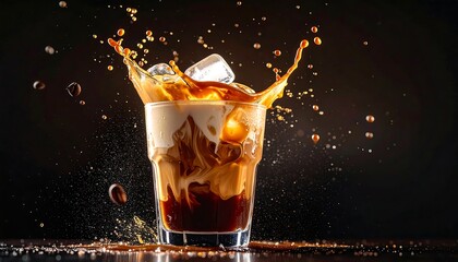 Iced coffee splash in glass