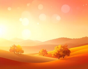 Autumnal Glow Abstract Landscape with Warm Gradients and Firefly Light