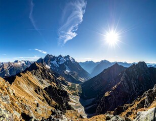 Alpine panorama with sun