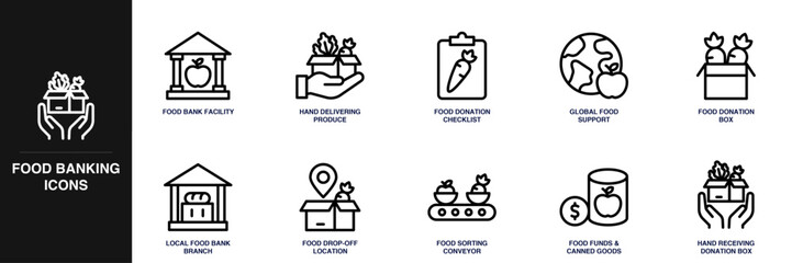 Food Banking Line Icon Set