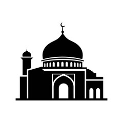 Mosque stands tall against a clear sky, its dome and minaret symbolizing faith and community in a serene architectural silhouette.