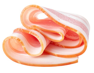 “Fresh Bacon Pieces, isolated on a transparent background”.