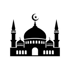 Mosque stands tall against a clear sky, showcasing Islamic architecture with its domes and minarets, evoking a sense of peace and spirituality.