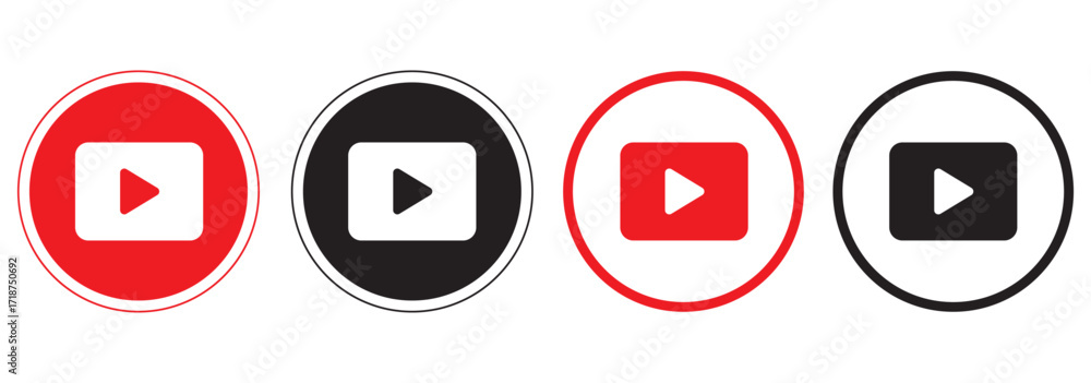 Poster play button icon set. start audio or video action symbol. video player concept . red play button ico