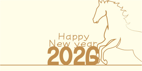 Happy new year 2026 illustration. New year illustration decoration with 2026 zodiac. The Horse year celebration banner. Vector illustration.