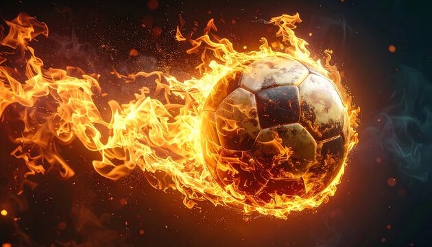 Fiery soccer ball in motion, blazing trail - Powered by Adobe
