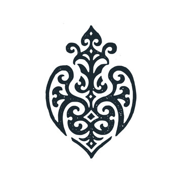 Tamga symbol. . Black white hand drawn vector illustration.