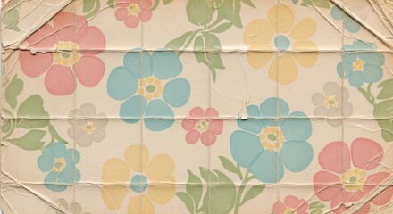 Vintage Floral Wallpaper with Pink Blue Yellow Flowers.