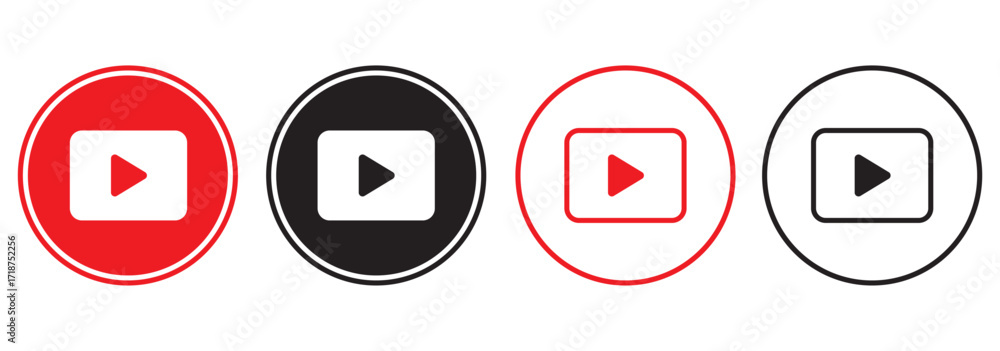 Aufkleber play icon set. red play button on transparent background. multimedia button symbol. vector illustrat