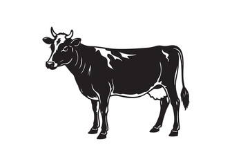 Farm cow silhouette black cattle animal vector isolated illustration.