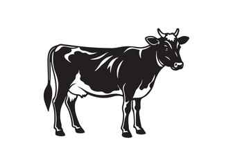 Cow silhouette vector illustration, black farm animal icon isolated on white background.