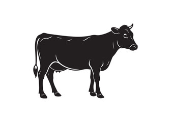 Farm cow silhouette black cattle animal vector isolated illustration.