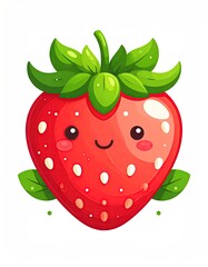 Obraz premium Cute cartoon strawberry with a happy face