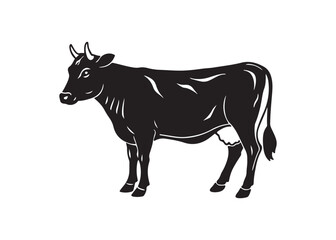 Cow silhouette vector illustration, black farm animal icon isolated on white background.