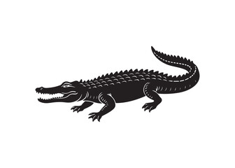 Bold silhouette of an attacking alligator crocodile with open jaws.