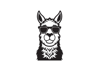 Cool llama silhouette wearing sunglasses isolated vector illustration on white background.