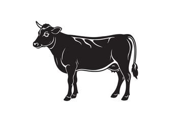 Farm cow silhouette black cattle animal vector isolated illustration.