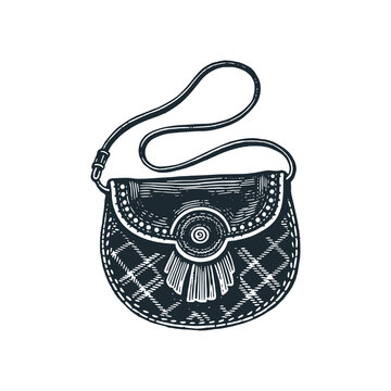 A vintage Sporran. Pouch kilt worn&ndash; Black and White Icon Vector and Illustration	