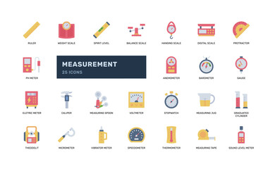 Flat measurement icons for scientific and industrial usage