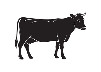 Cow silhouette vector illustration, black farm animal icon isolated on white background.