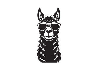 Cool llama silhouette wearing sunglasses isolated vector illustration on white background.