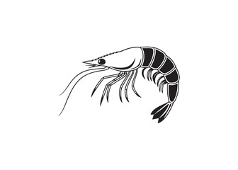 Shrimp silhouette black vector artwork illustration isolated on white background.