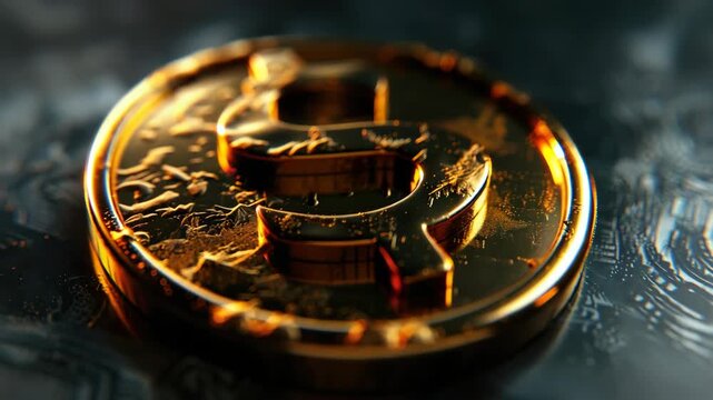 Close-up of shiny golden coin with dollar symbol on textured surface