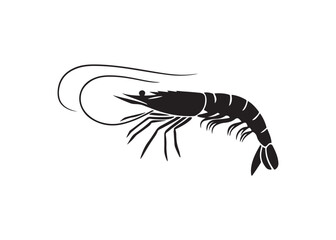 Shrimp silhouette black vector artwork illustration isolated on white background.