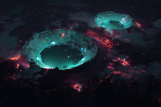 Vast craters, glowing turquoise lakes, volcanic landscape - Powered by Adobe