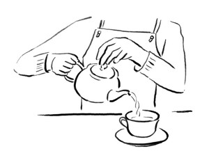 ティーポットでお茶を淹れる手のイラスト