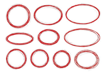 Vector illustration of illustration of hand drawn red scribble circles and oval shapes