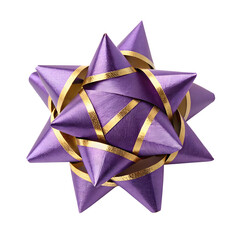 Purple star gift bow ribbon isolated on white or transparent background