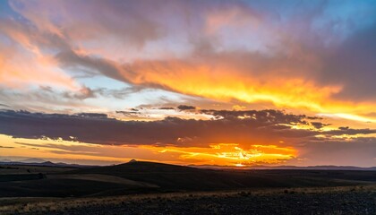 Colorful sunset over rolling hills