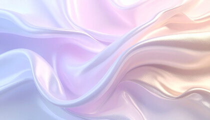 Obraz premium Liquid Silk WavesA luxurious, abstract image of flowing silk or satin fabric. The material shimmers in a gentle gradient of iridescent white, pale blue, pink, and soft golden yellow, creating smoot