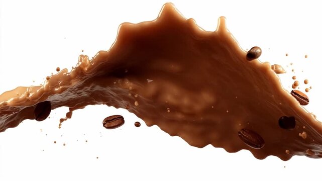 Coffee Splash: Captured in motion, a captivating coffee splash showcases the dynamic dance of rich, brown liquid and roasted coffee beans, a visual treat.