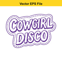 Cowgirl disco lettering isolated on white background