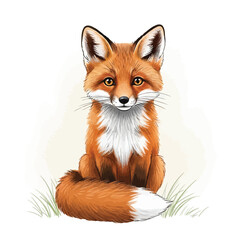Obraz premium Vector illustration of illustration of cute fox sitting in grass