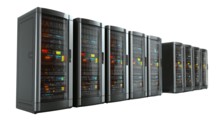 server rack in a data center on white background