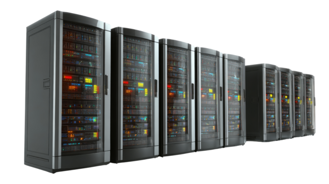 server rack in a data center on white background