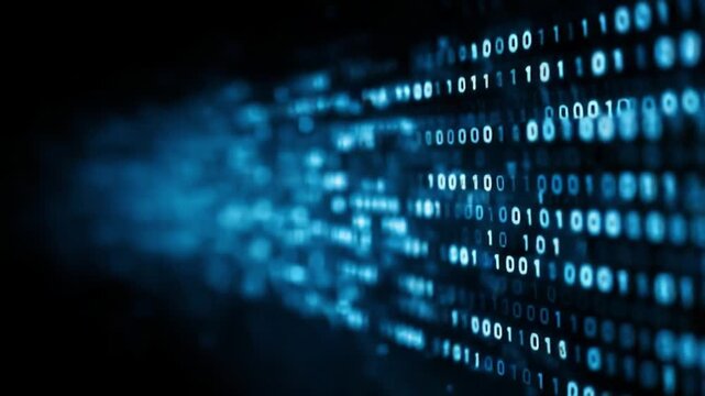 Digital Data Stream: An artistic rendering of binary code cascading across a vast digital landscape, representing the ever-flowing stream of information in our interconnected world. 