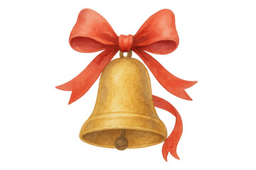 Elegant golden bell with bright red bow on transparent background, perfect for christmas, new year, and holiday themes