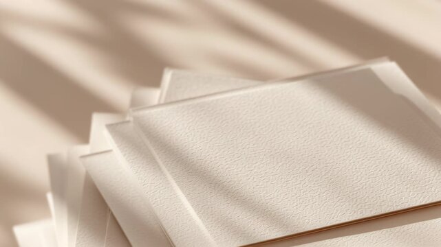 Textured paper cream cardstock stationery minimal stack soft light shadows envelope invitation mockup craft supply evoke calm elegance beige tone
