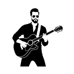 Obraz premium Black and white line art of a cool man playing guitar in casual outfit minimalist stylish illustration 