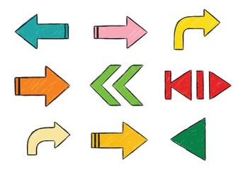 Vector illustration of illustration of set of colorful handdrawn arrows