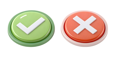 Green check mark and red cross sign isolated on white or transparent background