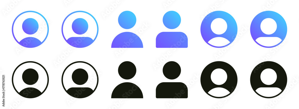 Poster gradient user profile icon set. profile avatar icon vector, user account profile black circle in fla