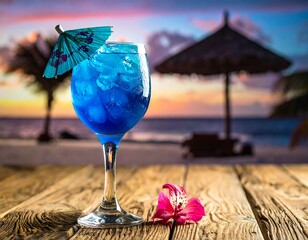 Tropical Blue Cocktail on Beach